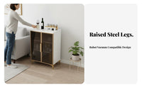Light Luxury & design Fluted Door Sideboard with Induction Top Multi-Functional beverage Station Waterproof Surface Storage Cabinet safety glass Doors for property owners, Interior Design lovers, Apartment Dwellers, Living Room, Kitchen, Hallway, Entryway