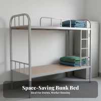 Stable Structure Steel Frame Bunk Bed Space Saving Metal Bunk Bed Full-Length Guardrail Dormitory Furniture Anti-Slip Ladder for Students, Roommates, Dorm Room, Construction Site Barracks, Bedroom