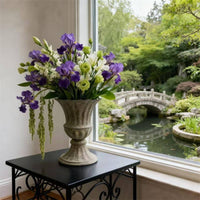 Distressed Pedestal Urn Tabletop Metal Planter Rustic Flower Arranging Pot Classic for Home Decor