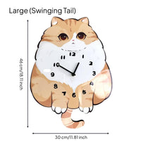 Silent Movement Cat Wall Clock Punch-Punchless Installation Swinging Tail Cat Clock No Ticking Home Decor Creative Design for Children, Bedroom, Living Room, Nursery
