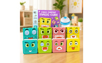 Fine Motor Face-Changing Puzzle Cube Game Rounded-Edged Expression Puzzle Blocks Screenscreenless Face Changing Game with Cards Child-Friendly for Children, Toddlers, Travel