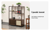 Traditional design Bamboo Tea Console adaptable Use Multi-Compartment Display Rack Space-Saving Storage Furniture Cabinet with Door for Collectors, Homeowners, Living Room, Study, Office, Kitchen
