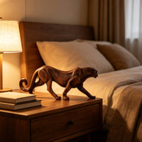 Desk Leopard Ornament Carved Look Wood-Grain Leopard Statue Stable Base Bronze Style Animal Figurine for Shelf