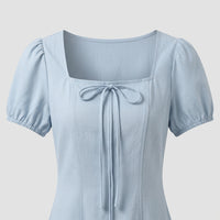 Maxi Dresses for Women UK with Drawstring Waist and Square Neckline, Summer Dress with Short Sleeves for Going Out, Plus Size Work
