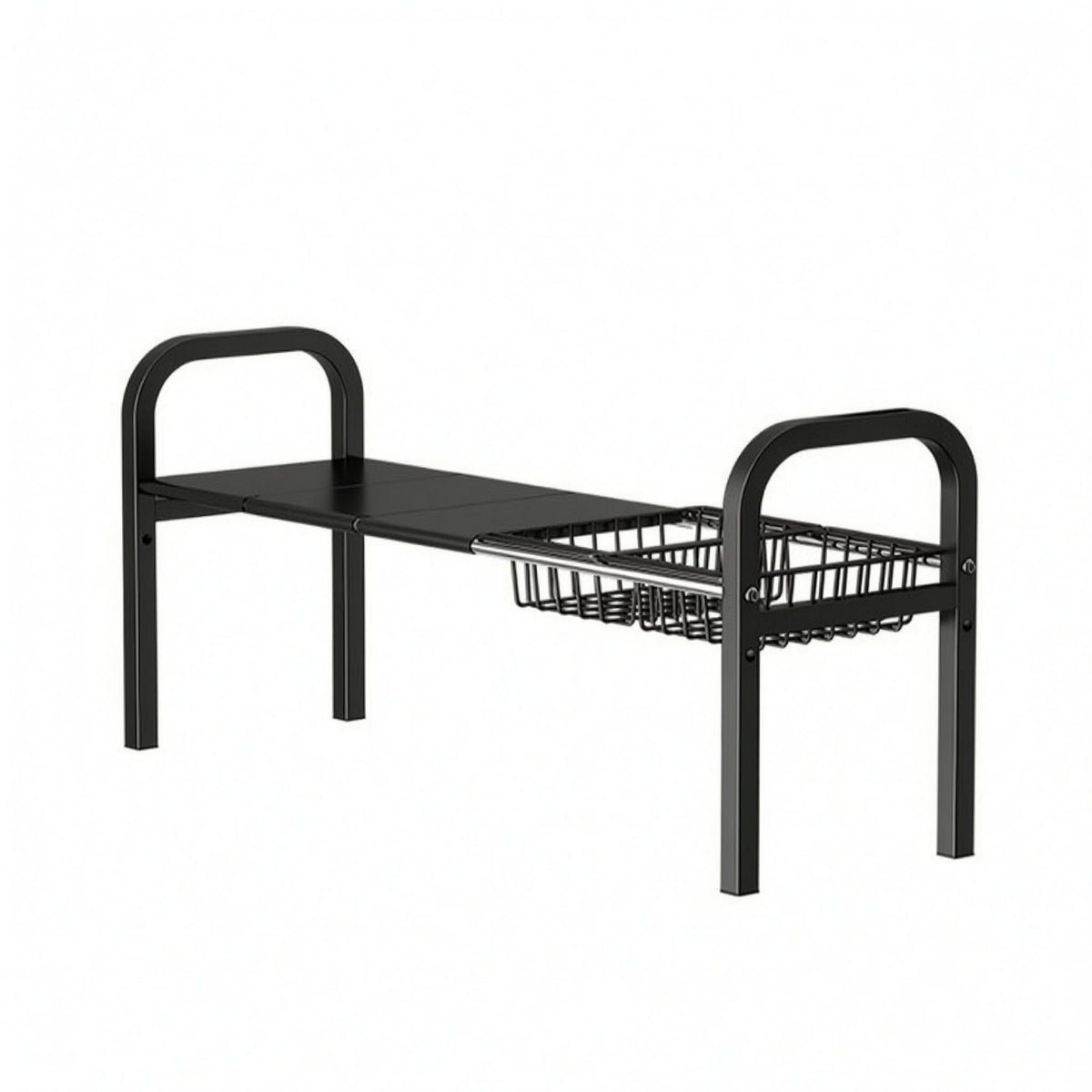 Telescoping Freestanding Sink Shelf Rack Matte Black Wire Basket Sink Organizer Open Design Adjustable Cabinet Shelf