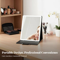 illuminated Tri-Fold Lighted Mirror Foldable Design grooming Tool Portable with Handle individual Care Item tap Control for Makeup Artists, Travelers, Teen Girls, on-site, Dressing Table, Bedroom, Bathroom