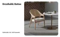 Retro Design Woven Back Armchair Handmade Weaving Cane Back Armchair Upholstered Cushion Dining Seat Breathable Backrest for Interior Designers, Homeowners, Business Owners, Restaurant, Living Room, Kitchen, Bedroom