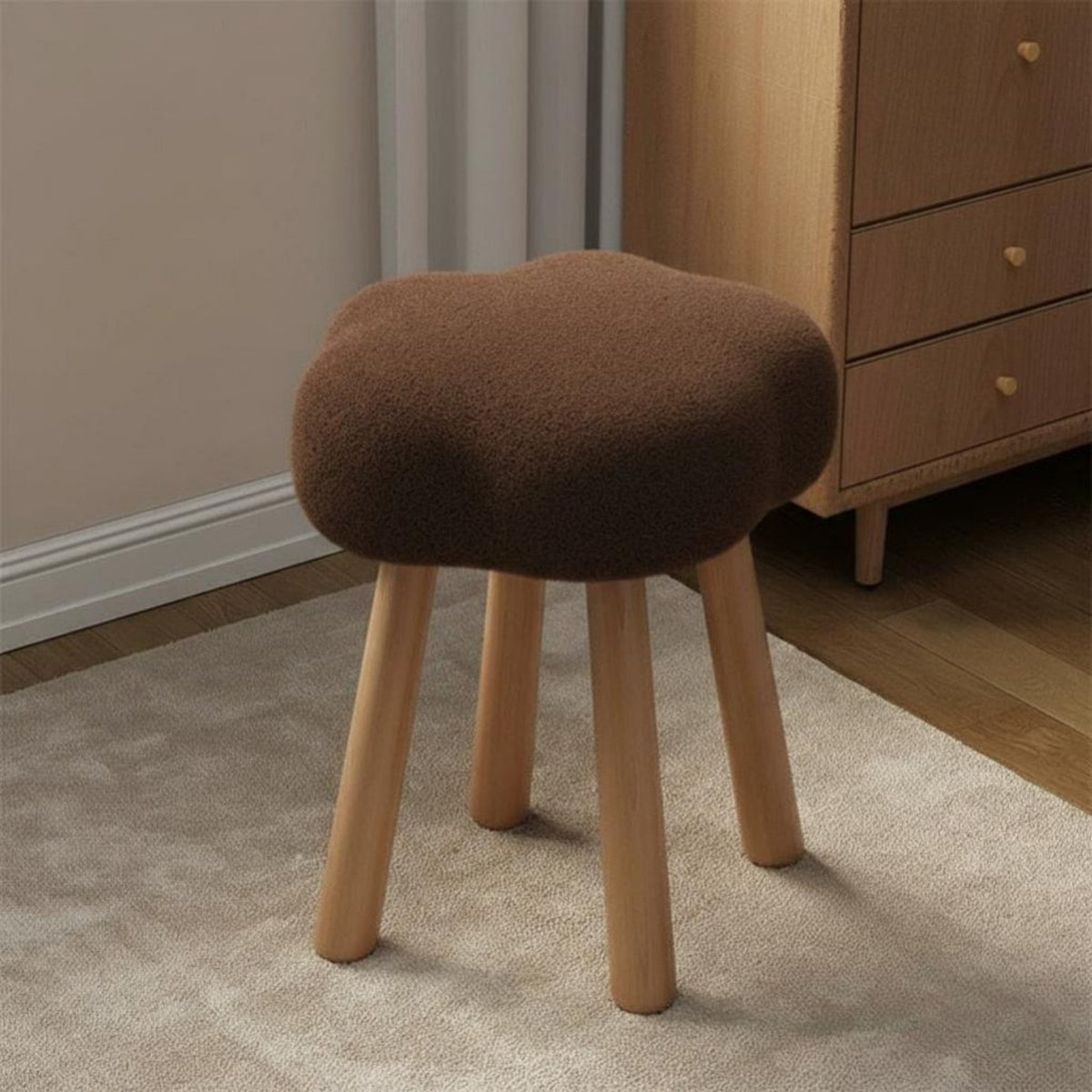 luxuriously soft Texture CumulusShaped Pouf Minimalist visual & aesthetic Round Boucle Pouf Modern Design Vanity Stool adaptable for Makeup fans, young women, Nail Technicians, Bedroom, changing area, Entryway, Office