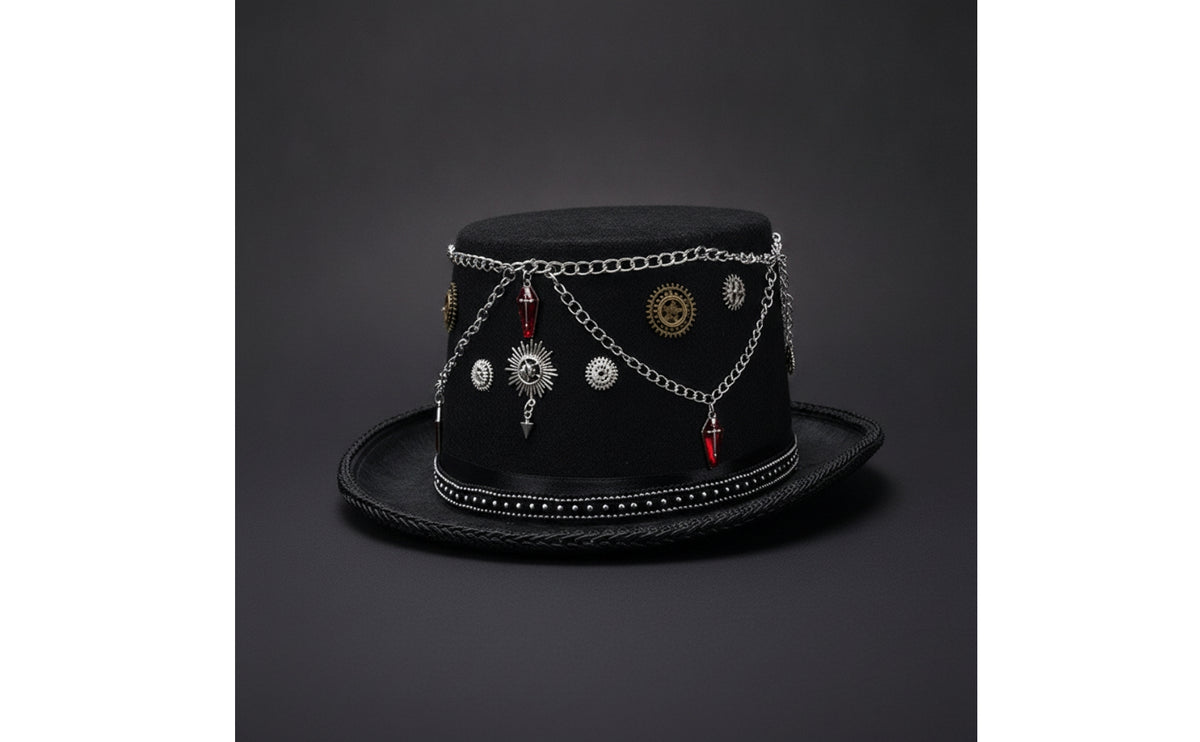 Steampunk Top Hat Flat-Topped Top Hat with Gears Unisex for Entertainers, Themed Parties