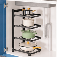 Freestanding Pan Organiser, Pots and Pans Organiser for Kitchen Cupboard, Adjustable Carbon Steel Pot Lid Holder, 23cm H x 25cm D