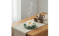 Handmade Ceramic Lotus Incense Holder Chinese Design Lotus Flower Incense Burner House Decoration for Meditation Practitioners, Mindful Movement Enthusiasts, Study Room, Spa