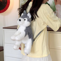 Dangling Legs Soft Toy Husky Backpack Soft Furry Realistic Husky Soft Toy Bag Top Hanging Loop Stuffed Dog Backpack for Display