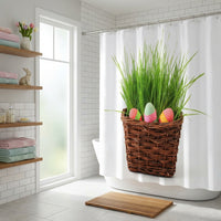 Easter Shower Curtain, Waterproof Easter Eggs & Green Grass Print Bathroom Curtain, Punch Hole Installation, Easy to Install Easter Bathroom Decor for Homeowners & Holiday Decorators - 180x200cm