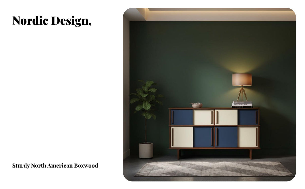 Nordic Design Console Cabinet Sturdy Construction Buffet Cabinet with Storage Small Footprint Retro Color Block Sideboard for Renters, Kitchen