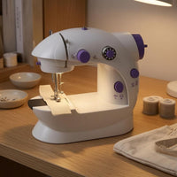 White with Lavender Accents Electric Sewing Machine Built-in Light Tabletop Sewing Machine Speed Control Stitching Tool Foot Pedal