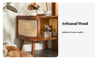Minimalist Design Woven Door decorative Cabinet Nordic influenced Nightstand Japanese artistic Bedside Table Multi-Functional for Apartment Dwellers, homeowners, Adults, Bedroom, Living Room, Hallway, Entryway