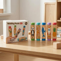 5 Pieces Early Learning Wooden Rotating Puzzle Smooth Cylindrical Block Puzzle Multicolor Picture Block Toy Hand-Held for Children, Kids