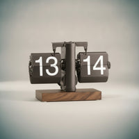 Flip Clock with Wooden Base Compact Classic Current Woodgrain Flip Clock High Readability for Office, Bookshelf