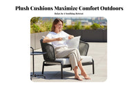 Weather Resistant Woven Rope Patio Set Rust-Proof Frame Woven Rope Back Loveseat High-Density Cushion Outdoor Furniture Waterproof Material for Hospitality Businesses, Business Owners, Terrace, Balcony, Backyard, Porch