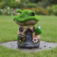 Mushroom House Figurine Outdoor Mushroom Cottage Statue Hand-Painted Look Fairy Garden Statue for Lawn, Courtyard