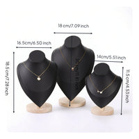 3 Pieces Suede-Covered Necklace Display Bust Countertop Jewelry Display with Wooden Base Elegant Necklace Bust Stand Sturdy for Photographers