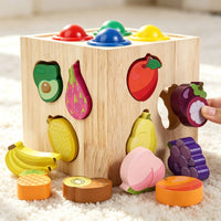 Wooden Activity Cube with Blocks Colorful Shape Sorting Toy with Mallet Smooth Shape Sorter for Preschoolers, Playroom