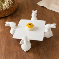 Ivory Ceramic Cake Stand, 3 Tier Hare Scandinavian Design, Afternoon Tea Stand for Mother's Day, Weekend & Family Tea