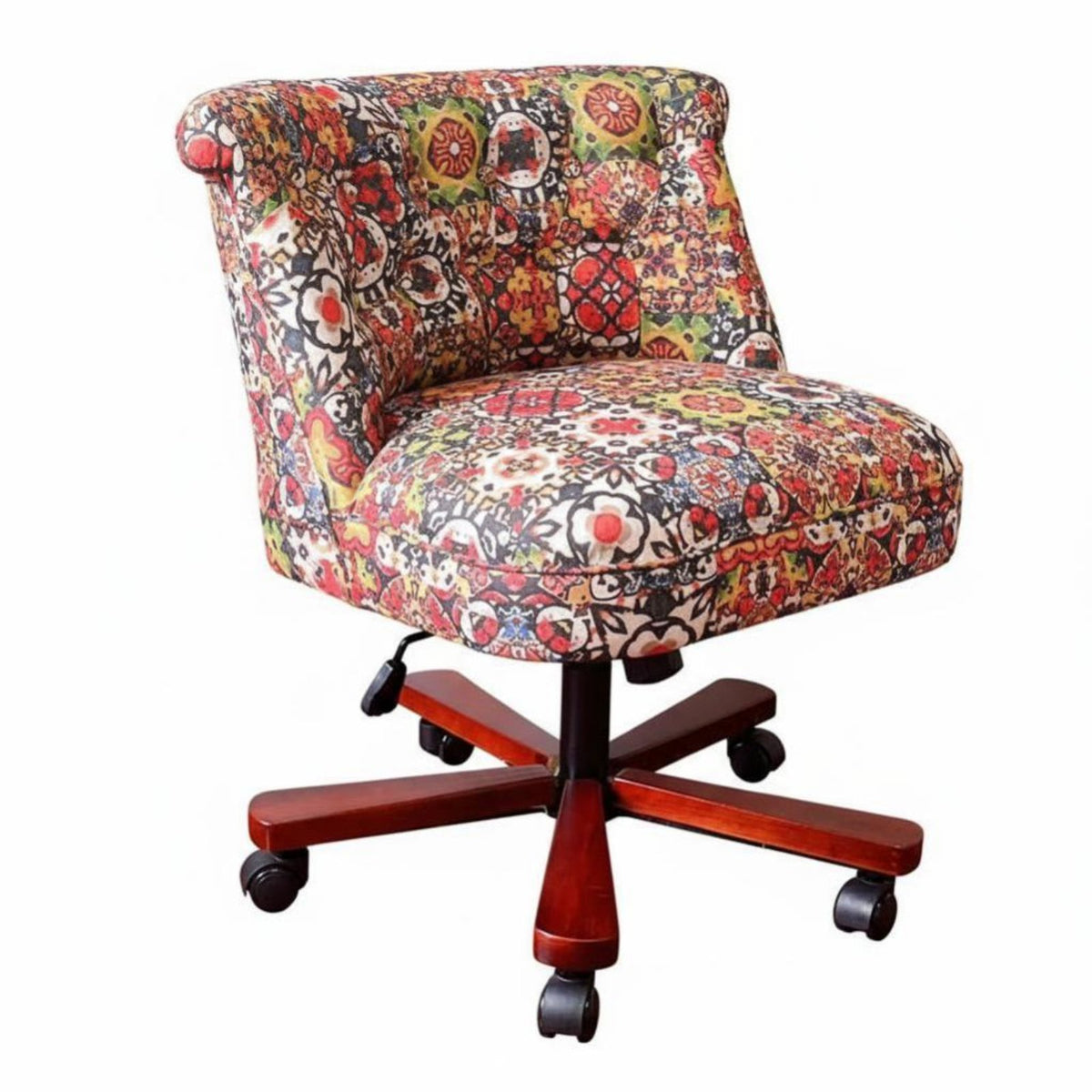 Height Adjustable Wheeled Vanity Chair Vintage design Office Furniture 360-Degree rotate Accent Seat effortless Rolling Casters for Home Workers, Students, Adults, Bedroom, Study Room, Small Spaces