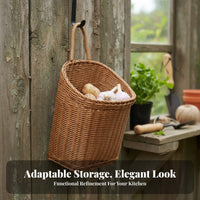Ventilated Woven Garlic storage Breathable Woven Produce holder Rustic Design on the vertical container Space-Saving for Home Organizers, Decor lovers, Pantry, Entryway, Bathroom