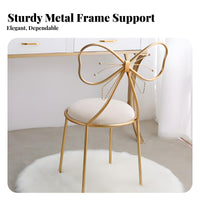 Princess design & aesthetic ribbonrear Chair Cute Design soft Armless Chair with ribbon Pillow Upholstered Seat Vanity Stool luxuriously soft Texture for Girls, Women, Teens, Bedroom, boudoir, Nail Salon, Boutique