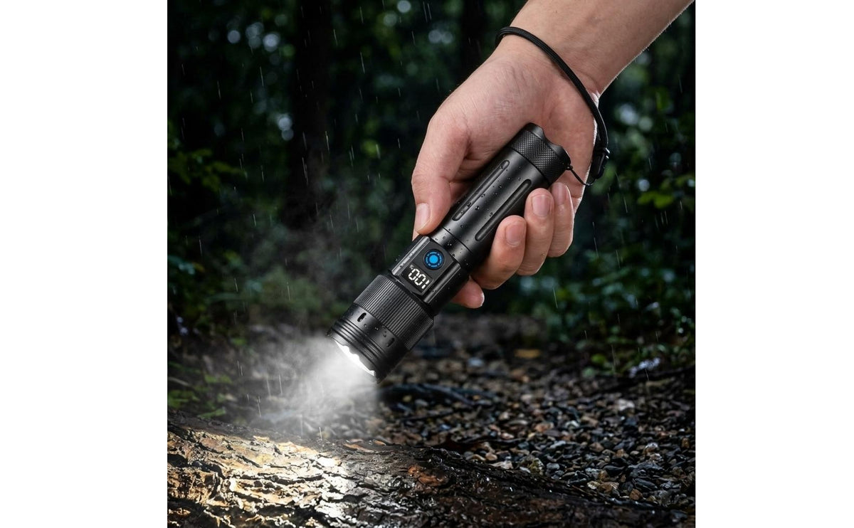 Type-C Charging Rechargeable Flashlight Textured Grip Metal Flashlight Wrist Strap LED Torch Light Storage Pouch