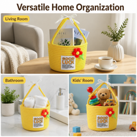 Woven Basket with Woven Handle Fibre Rope Storage Baskets, Decorative Yellow Nursery Basket for Baby Gifts