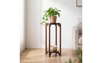 Round Bamboo Plant Stand Indoor Two-Tier Plant Stand Compact Furniture Sturdy for Living Room