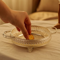 Footed Fruit Bowl with Handles Openwork Round Tray with Handles Embossed Round Display Tray Decorative for Hosts