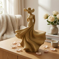 Flocked Nordic Woman Figurine Velvet-Like Hat Lady Figurine Draped Skirt Standing Woman Statue Sculptural
