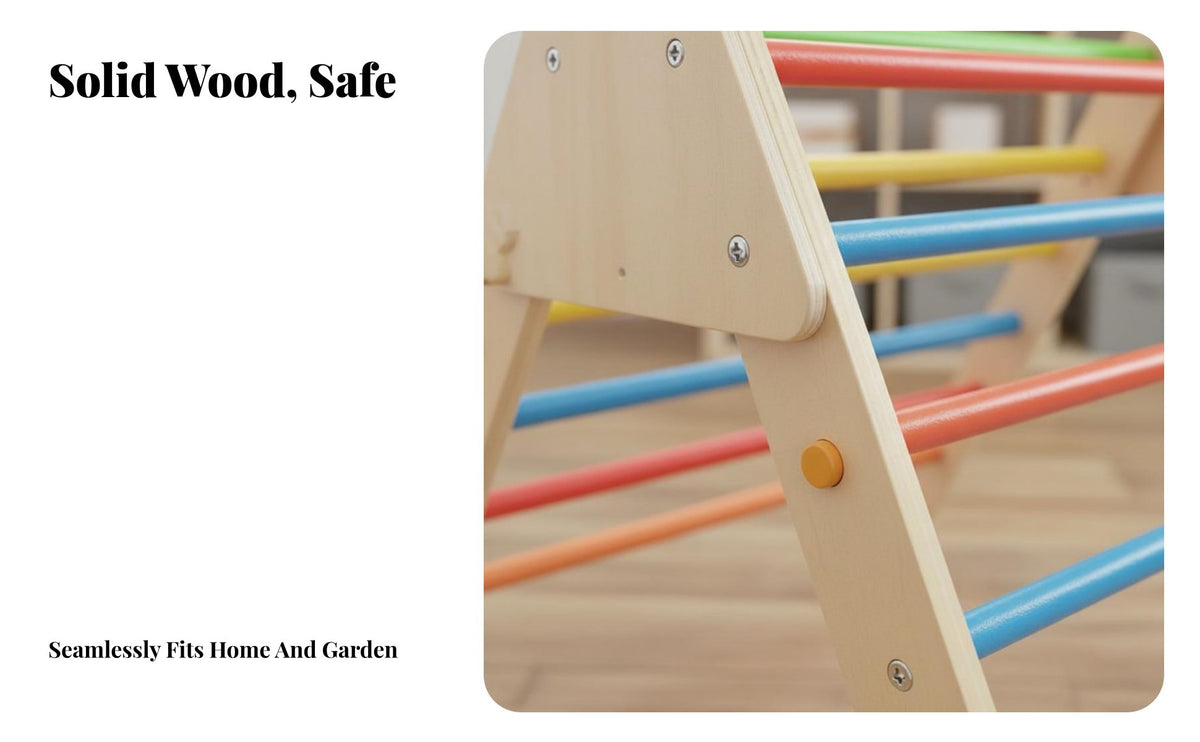 3 Pieces Wooden Climbing Playset Solid Wood Construction Wooden Climber with Arch and Slide Youngster Design Climbing Arch and Slide Set for Playroom