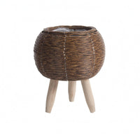 Plastic Liner Rattan Planter with Legs Tapered Woven Planter Basket Decorative Rattan Flower Pot Boho Style