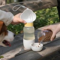 Portable Pet Water Bottle and Food Dispenser for Dogs and Cats, Large Capacity Travel Drinker with Food Bowl