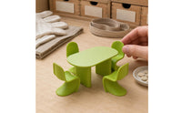 5 Pieces Light Green Dollhouse Dining Set Molded Plastic Miniature Table and Chairs Rounded Edges Miniature Dining Furniture Polished Finish for Display