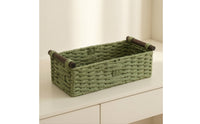 Basket with Wooden Handles Rectangular Woven Storage Bin Basket with Wooden Handle Lightweight Tabletop Organizer Sturdy