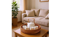 2 Pieces Rattan Tray with Handles Round Rattan Serving Tray Easy to Carry for Home Decor