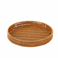 Imitation Rattan Design Round Woven Basket Handwoven Round Woven Bread Basket Straight-Sided Serving Tray adaptable for Interior Decorators, Restaurant Owners, Kitchen, Dining Table, Living Room, Pantry