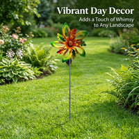 Metal Wind Spinner with Solar Powered LED Lights, Outdoor Garden Decoration Rotating Windmill, Waterproof Yard Decor for Gardeners