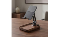 Phone Stand with Wood Base Stable Wooden Phone Stand Portable Holder with Tray for Office