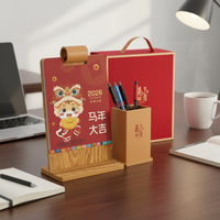2026 Year of the Horse Wooden Desk Calendar with Pen Holder for Office & Home