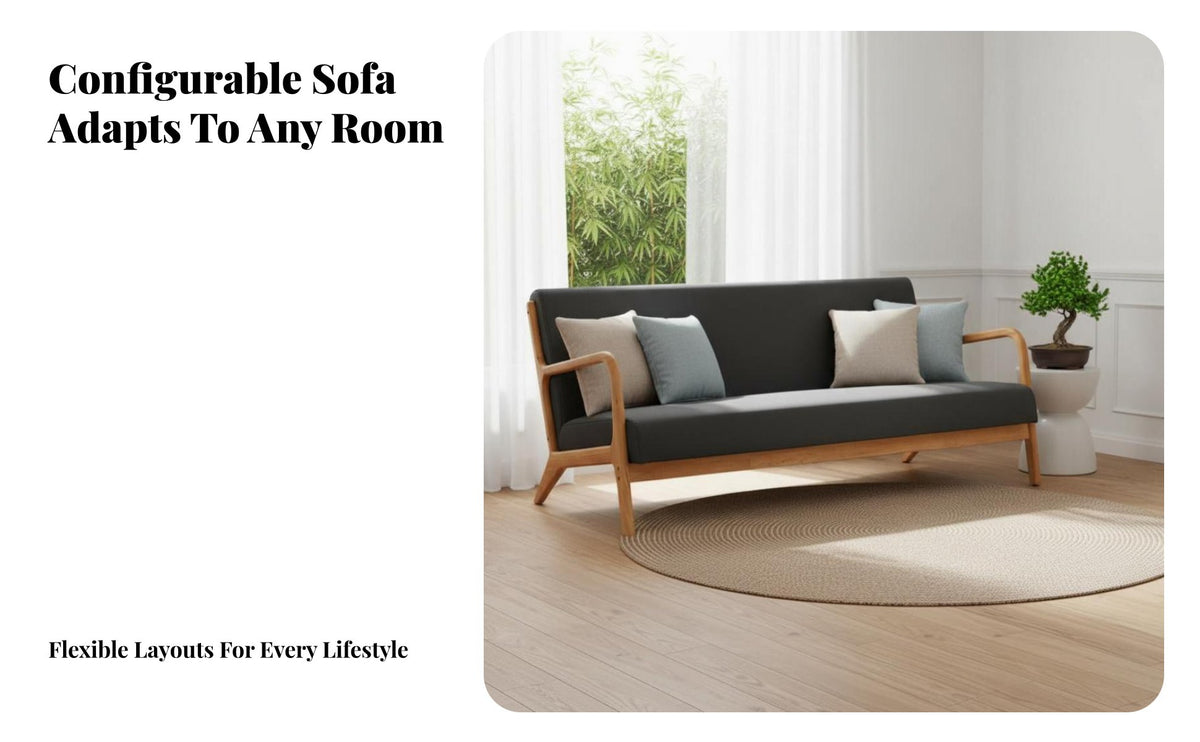 Japanese and aesthetic Multi-Seater Couch Minimalist Design Exposed Frame Settee Comfortable Sofa Thick Cushions for Apartment Dwellers, Business Owners, Teahouse, Small areas, Lounge Area, Home Theater