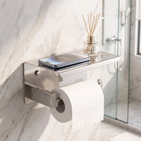 Wall-Mounted Bathroom Tissue Holder with Shelf Space-Saving Bathroom Tissue Holder with Shelf Bathroom Accessory