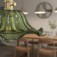 Retro Design Japanese Design Hanging Lamp Adjustable Cord Vintage Glass Hanging Light Brass Fluted Glass Light for Dining Room, Bar Counter, Kitchen Island, Entryway