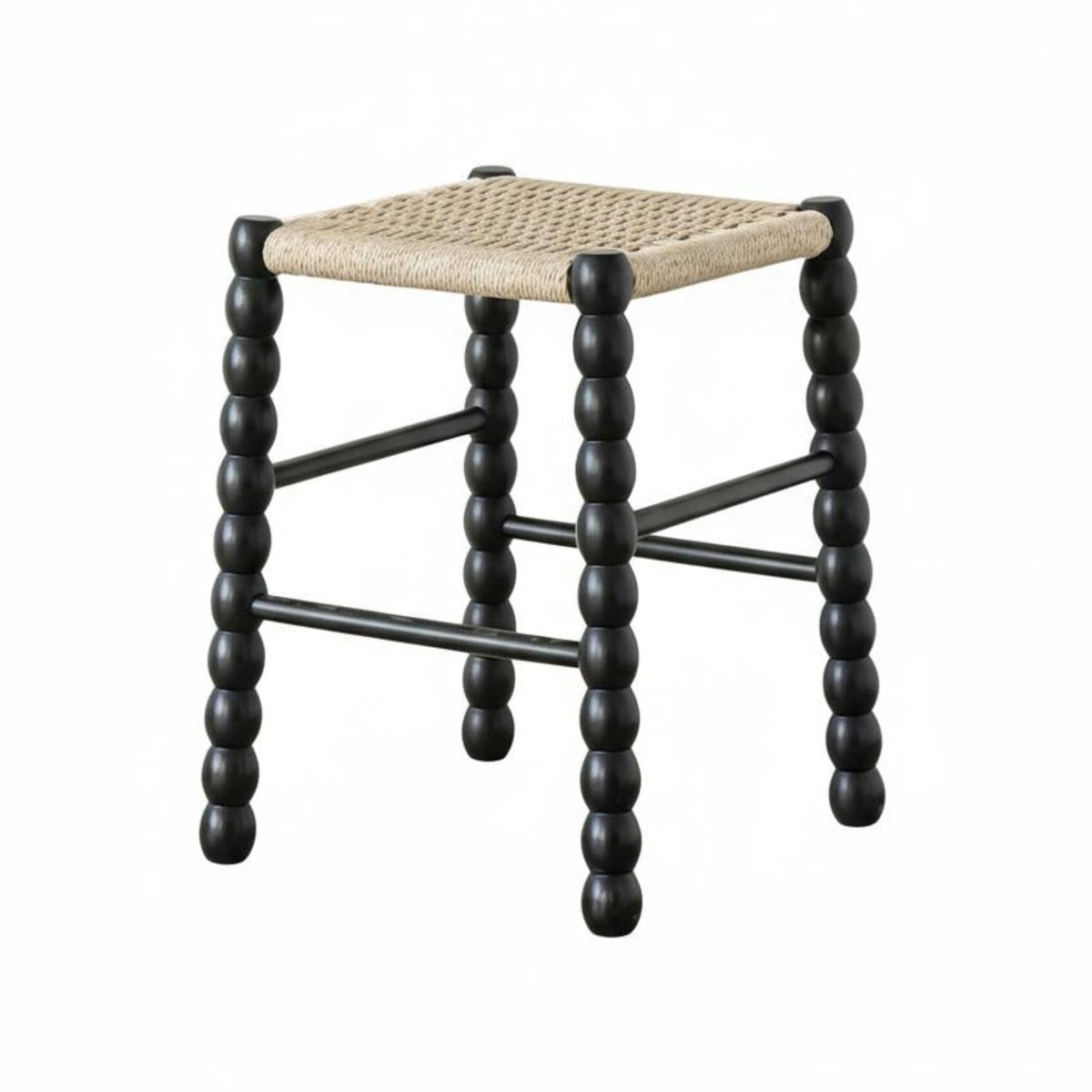 Nordic Design Bobbin Leg Woven Stool Vintage Design Counter Chair French Country Aesthetic Indoor Furniture for Interior Designers, Cafe Owners, Homeowners, Bar, Kitchen, Dining Room