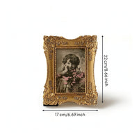 Ornate Carved Picture Frame Antique-Style Resin Photo Frame Gold-Toned Tabletop for Living Room, Bedroom, Entryway